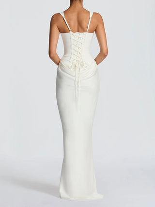 Square Neck Corset Draped Mermaid Maxi Dress