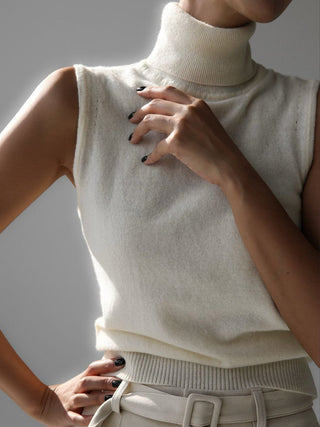 Turtleneck Sleeveless Knit Sweater Vest Casual Women Top