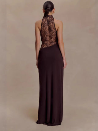 Halter Lace Cutout Draped Mermaid Evening Dress