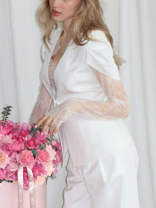 Elegant Cutout Sleeve Lace Panel Blazer Top
