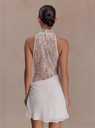 Halter Lace Cutout Draped Mini Dress