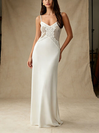 Spaghetti Strap Lace Bodice Formal Maxi Dress