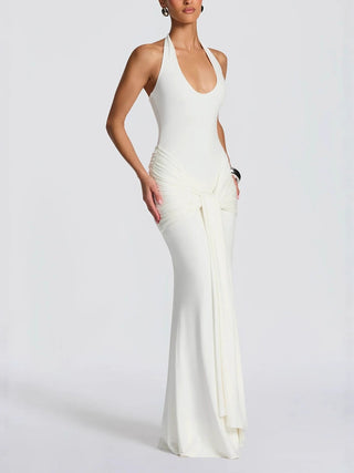 Halter Neck Knotted Draped Mermaid Maxi Dress