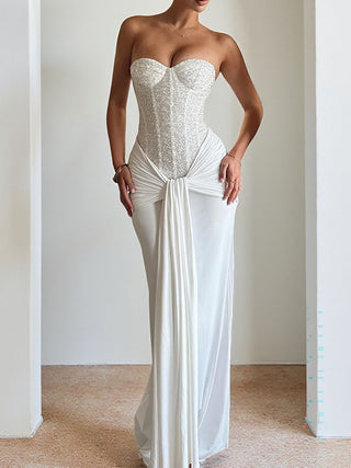Strapless Corset Knotted Draped Mermaid Maxi Dress