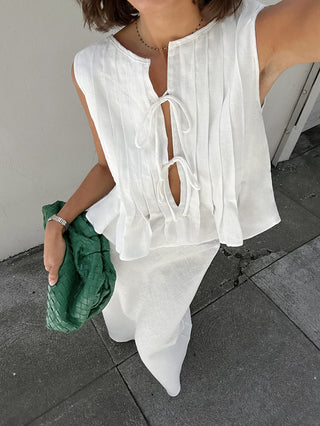 Tie Front Tank Top Maxi Skirt Two Piece Set