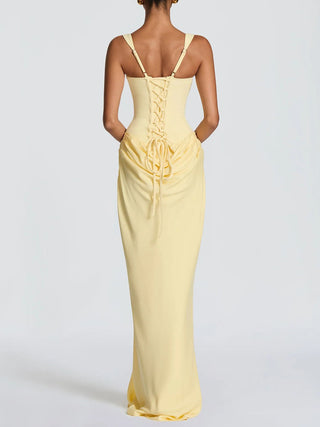 Square Neck Corset Draped Mermaid Maxi Dress