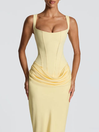 Square Neck Corset Draped Mermaid Maxi Dress