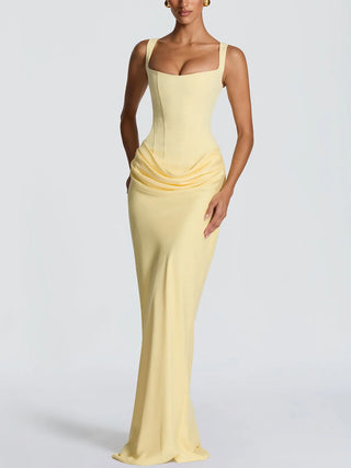 Square Neck Corset Draped Mermaid Maxi Dress