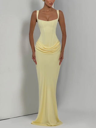Square Neck Corset Draped Mermaid Maxi Dress