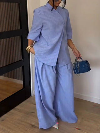 Striped Blazer Wide Leg Pants Two-Piece Set