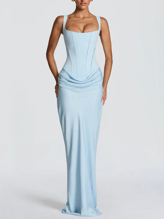 Square Neck Corset Draped Mermaid Maxi Dress