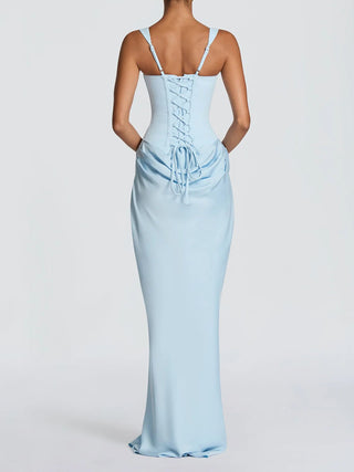 Square Neck Corset Draped Mermaid Maxi Dress