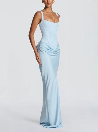 Square Neck Corset Draped Mermaid Maxi Dress