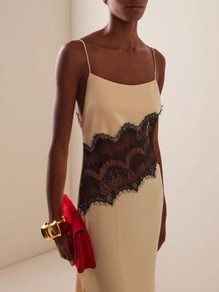 Spaghetti Strap Lace Patch Low Back Maxi Dress