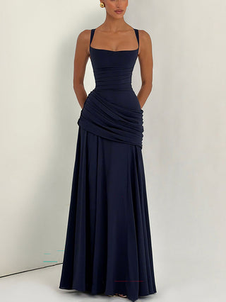 Pale Square Neck Ruched Maxi Dress