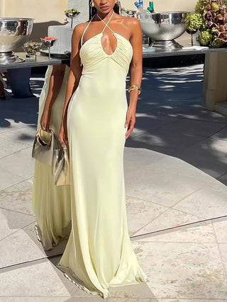 Halter Keyhole Ruched Mermaid Maxi Dress