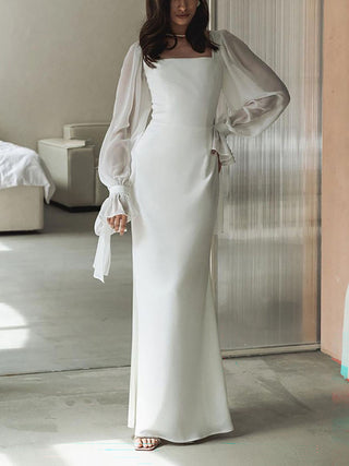 Square Neck Sheer Flare Sleeve Mermaid Maxi Dress