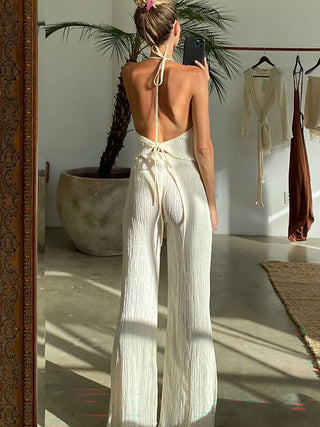 Halter Top Split Flare Pants Two Piece Set
