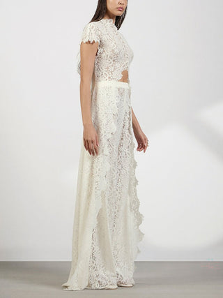 Lace Cutout Top Wide Leg Pants Set