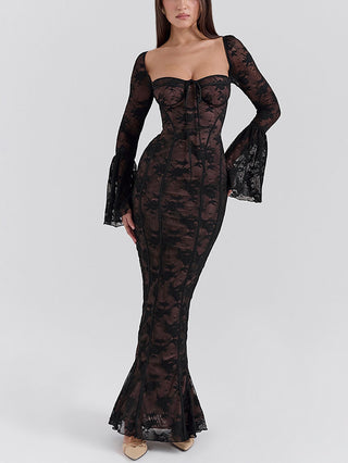 Sweetheart Lace Flare Sleeve Mermaid Maxi Dress