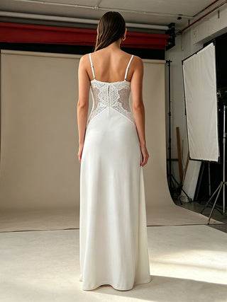 Spaghetti Strap Lace Bodice Formal Maxi Dress
