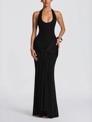 Halter Neck Knotted Draped Mermaid Maxi Dress