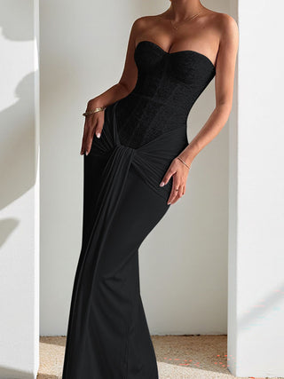 Strapless Corset Knotted Draped Mermaid Maxi Dress