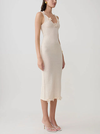 Sleeveless Floral Applique Knit Midi Dress