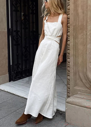 Chic Cotton Sleeveless Dress with Shoulder Straps