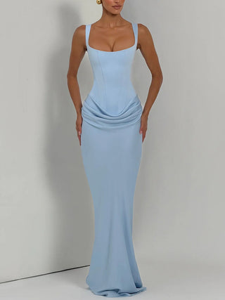Square Neck Corset Draped Mermaid Maxi Dress