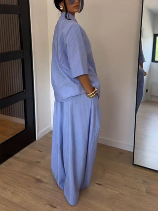 Striped Blazer Wide Leg Pants Two-Piece Set