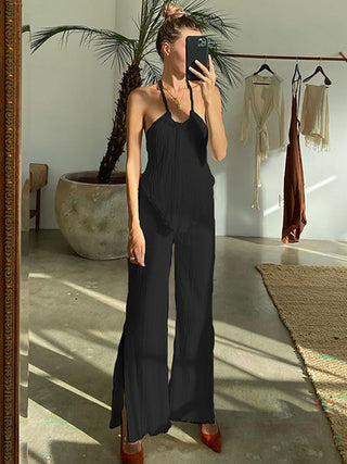 Halter Top Split Flare Pants Two Piece Set