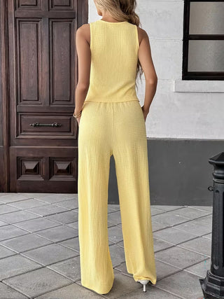 Sleeveless Vest Wide Leg Pants Two Piece Suit