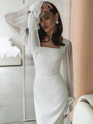 Square Neck Sheer Flare Sleeve Mermaid Maxi Dress