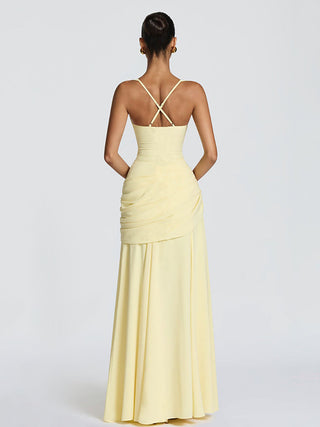 Pale Square Neck Ruched Maxi Dress