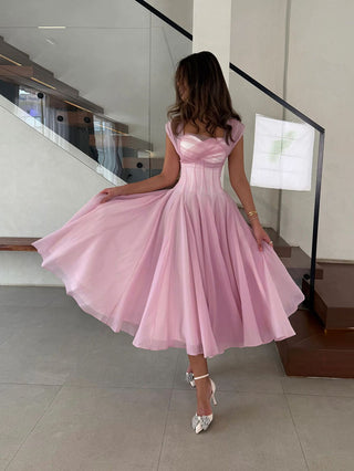 Sweetheart Neck Corset Flared Midi Dress