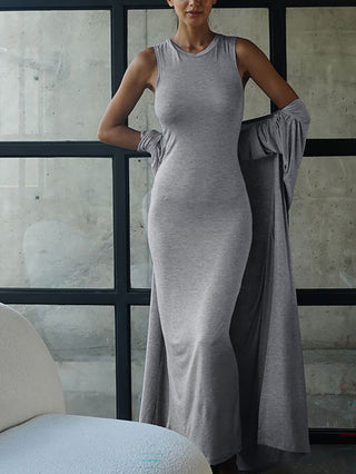 Sleeveless Maxi Dress Long Cardigan Two Piece Set