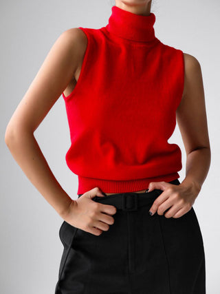 Turtleneck Sleeveless Knit Sweater Vest Casual Women Top