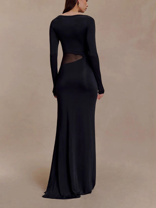 Slim Fit Cutout High Slit Long Sleeve Maxi Gown