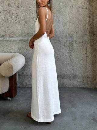Sleeveless Spaghetti Strap Backless Knit Maxi Party Dress