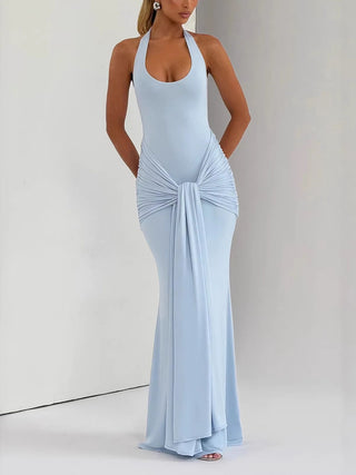 Halter Neck Knotted Draped Mermaid Maxi Dress