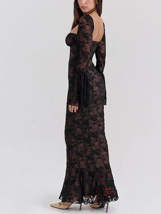 Sweetheart Lace Flare Sleeve Mermaid Maxi Dress