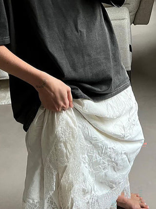 Lace Trim Irregular Hem Flowy Maxi Skirt