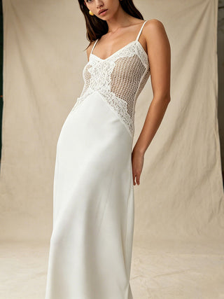 Spaghetti Strap Lace Bodice Formal Maxi Dress