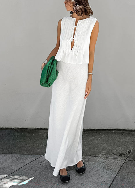 Tie Front Tank Top Maxi Skirt Two Piece Set