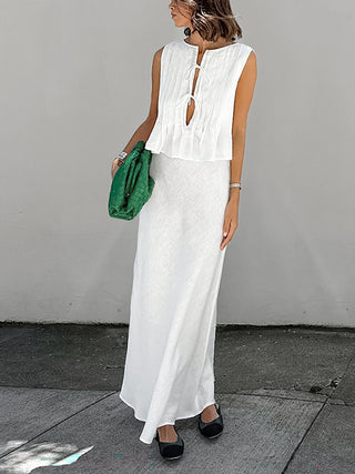 Tie Front Tank Top Maxi Skirt Two Piece Set