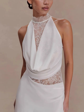 Halter Lace Cutout Draped Mini Dress