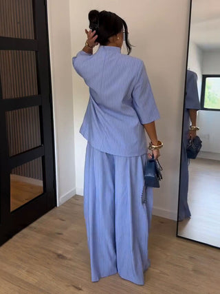 Striped Blazer Wide Leg Pants Two-Piece Set