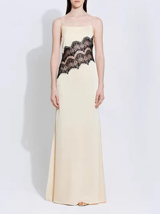 Spaghetti Strap Lace Patch Low Back Maxi Dress