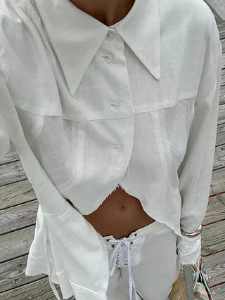 Irregular Shirt Cutout Lace-Up Pants Two Piece Set